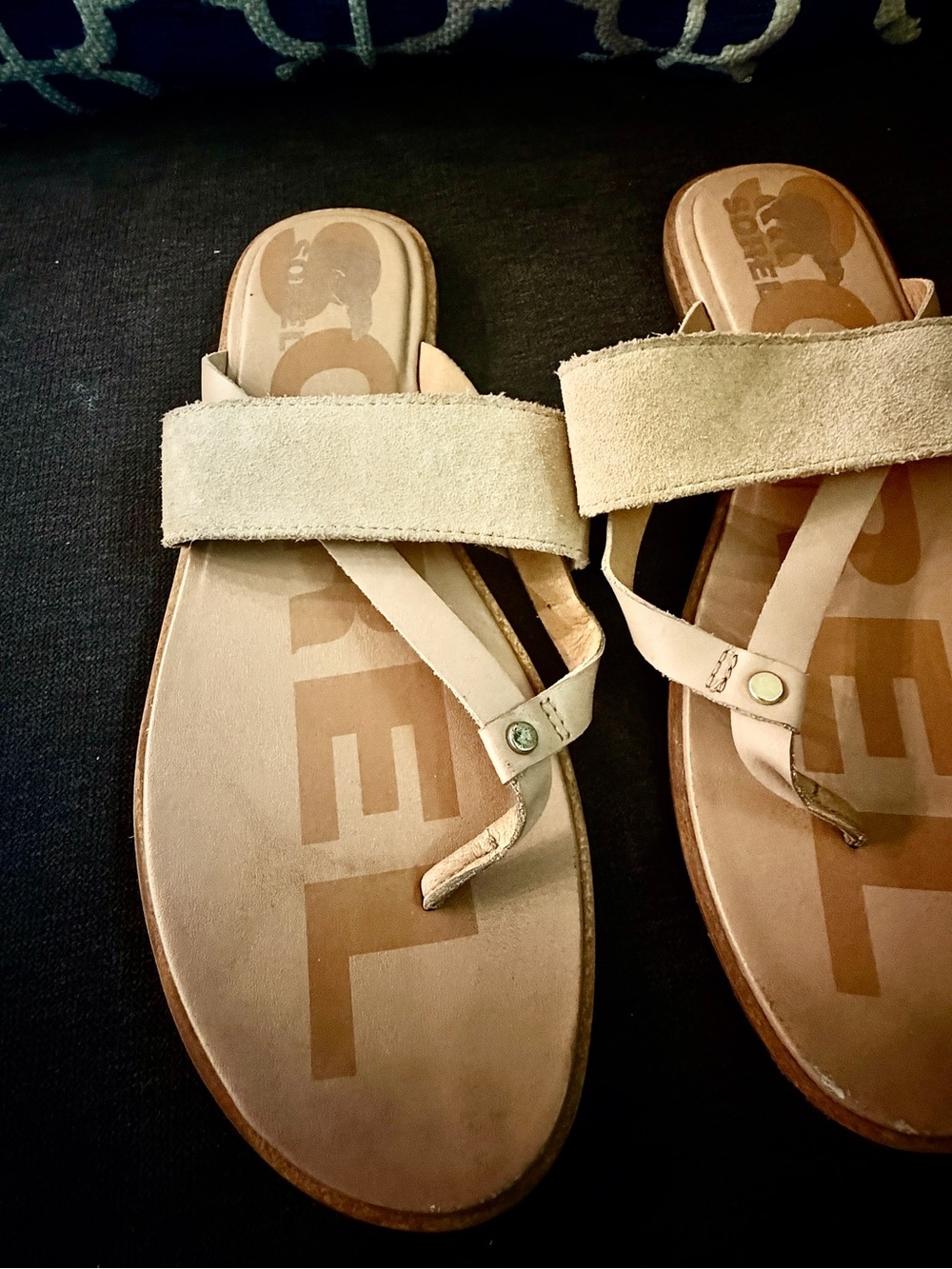 Sorel Tan Suede Strap Toe-Post Sandals
